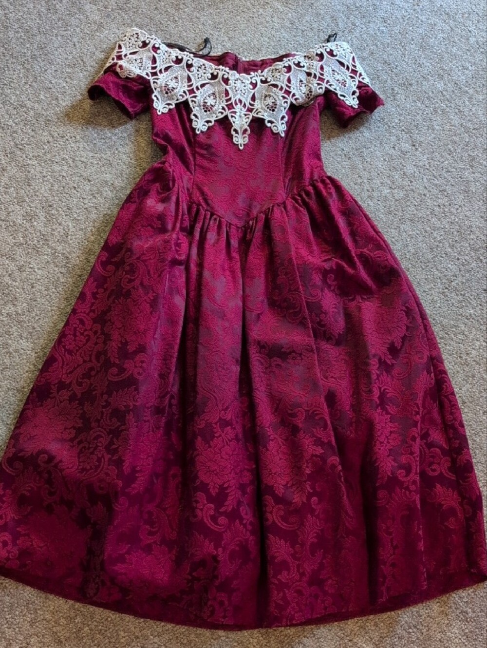 Scott McClintock Burgundy Off-Shoulder Dress with Cream Lace